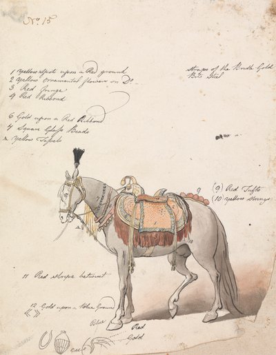 精巧に鞍を付けた馬のスケッチ 作： Robert Mabon