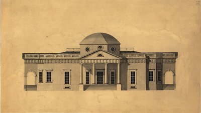 モンティセロ：2番目のバージョンの西の高さ、直角、1803ペン＆インク、紙にトイレ付き 作： Robert Mills