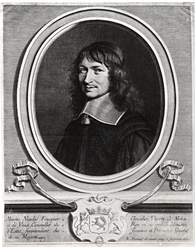 ニコラ・フーケ(1615-80)の肖像 1662年(彫刻) (白黒写真) 作： Robert Nanteuil