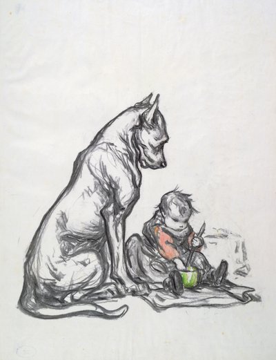 犬と子供、20世紀初頭 作： Robert Noir