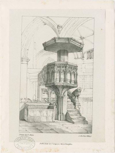 ウォルヴァーハンプトン-聖ペテロ教会の説教壇：リトグラフ、nd [c 1844]（印刷） 作： Robert Noyes