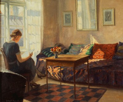 窓で読んでいる女性 作： Robert Panitzsch
