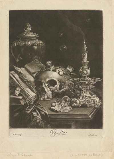 ヴァニタス静物、c.1685-88（メゾチントとブリンの仕事） 作： Robert Robinson