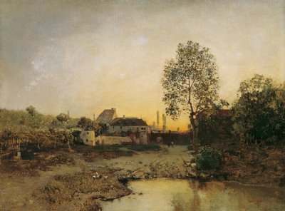 池と農場のある風景 作： Robert Russ