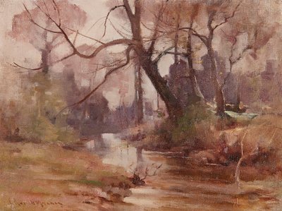川沿いの静かな開拓地（キャンバスに油彩） 作： Robert Russell MacNee