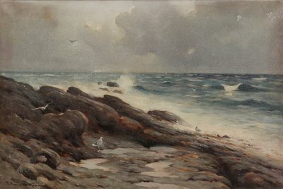 岩の多い海岸線（キャンバスに油彩） 作： Robert Russell MacNee