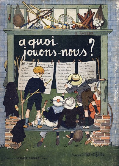 表紙は、E.ウェーバーの「What are we playing?「ロベール・サレス（1871-1929）の水彩画が描かれたE.ウェーバーの作品。エングレーヴィング。パリ、ガルニエ・フレール社 作： Robert Salles