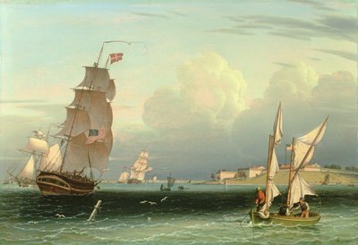 船外出、フォートインディペンデンス、ボストン港、1832 作： Robert Salmon
