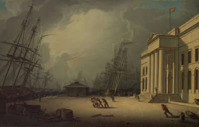スコットランドのグリノックにあるカスタムハウス、1828年。 作： Robert Salmon