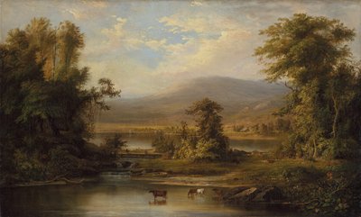 小川に水をやる牛のいる風景、1871年。 作： Robert Seldon Duncanson