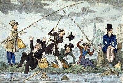 ウォルトナイジングまたは緑地の漁師」1830年頃（彩色済み彫刻 作： Robert Seymour