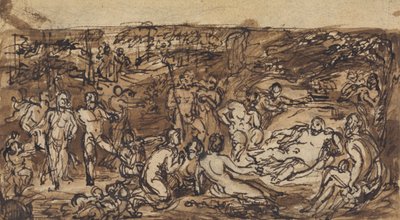 図 樹木が茂った開拓地にいる人々のグループの研究 作： Robert Smirke