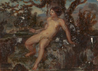 樹木が茂った風景の中のヌード女性の図研究 作： Robert Smirke