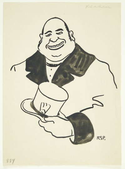 背の高い帽子を片手に持つ男性の肖像画 作： Robert Storm Petersen