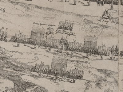 馬の軍隊と陛下の足、トーマスフェアファックス卿の説明。 1645年6月13日 作： Robert Streater or Streeter