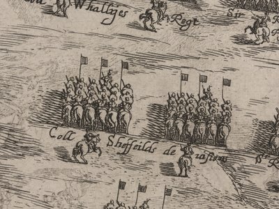 馬の軍隊と陛下の足、トーマスフェアファックス卿の説明。 1645年6月13日 作： Robert Streater or Streeter