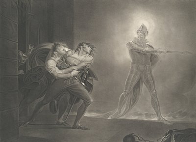ハムレット、ホレイショ、マルセラスと幽霊のシェイクスピア、ハム...、1796 年に初版が発行され、1852 年に再発行されました。 作： Robert Thew