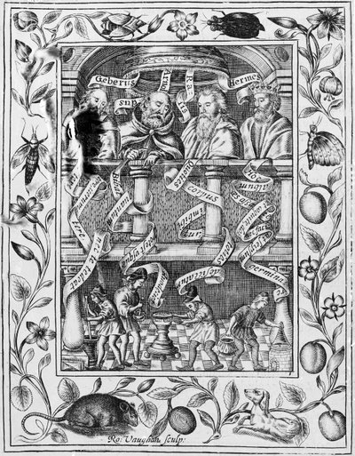 偉大な錬金術師が、Theatrum Chemicum Britannicum、1652年から実験室での作業を刺激 作： Robert Vaughan
