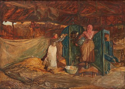Milling the Grain ( キャンバスに油彩) 作： Robert Walker Macbeth