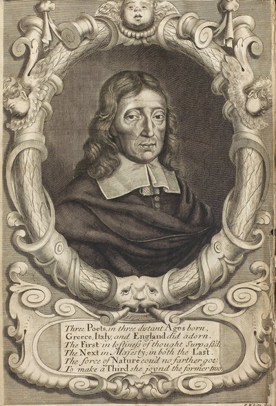 ジョン・ミルトンの肖像 1608-1674. 『失楽園』の口絵、1688年。 作： Robert White