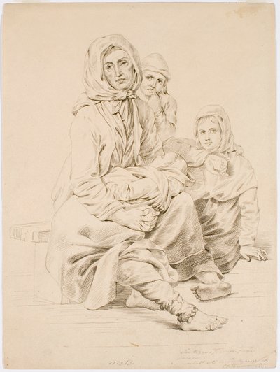 タアラの乞食一家、3人の子供を連れた女性 作： Robert Wilhelm Ekman