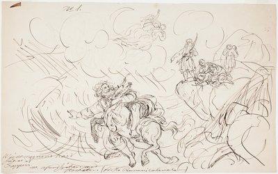 ヴァイナモイネンの銃撃、カレワラをテーマにしたデッサンシリーズのためのスケッチ 作： Robert Wilhelm Ekman
