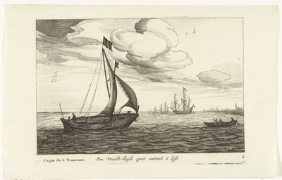 フラハトカーゲン Een Vracht-kaghe groot about 6 Last / Cague de 6 Tonneaux (オブジェクトのタイトル) Hollandse scheepstypen、1627年（シリーズタイトル） さまざまな船 Don ton se sert dans les United Provinces / さまざまなオランダ船のアイコン 作： Robert de Baudous (possibly)