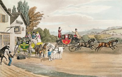 London Mail and Stage Coach（色付きのアクアチント） 作： Robert the Elder Havell