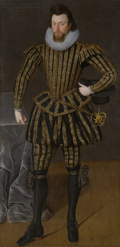 男の肖像、おそらくサー ジョン スコット (1564-1616)、1600-1605 年頃 (キャンバスに油彩) 作： Robert the Elder Peake