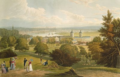 グリニッジ公園、パブから撮影したロンドンの眺め1820 by Colnaghi und Co.（アクアチント） 作： Robert the Elder and Younger Havell