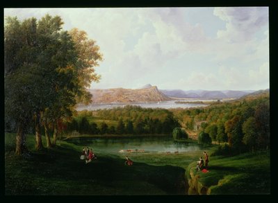 ハドソン川のオールドダッチ教会のタリータウンとベッカムマナーからの眺め、1866 作： Robert the Younger Havell