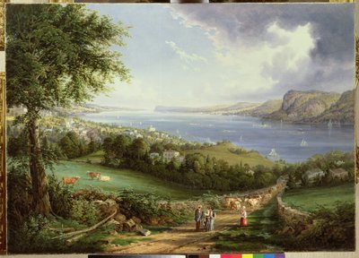 1850年頃、ニューヨークのシンシン付近からのハドソン川の眺め 作： Robert the Younger Havell