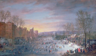 ブリュッセルのシュタットグラーベンでのアイススケート、1649年（パネル） 作： Robert van den Hoecke
