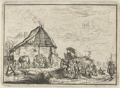 干し草の山にいる兵士 野営地のある風景（連載タイトル） 作： Robert van den Hoecke
