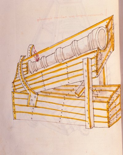 アート・オブ・ウォー：軍用機械の研究。技師ロベルト・ヴァルトゥーリオ（1405-1483？）の「De re Militari」からの挿絵。 作： Roberto Valturio