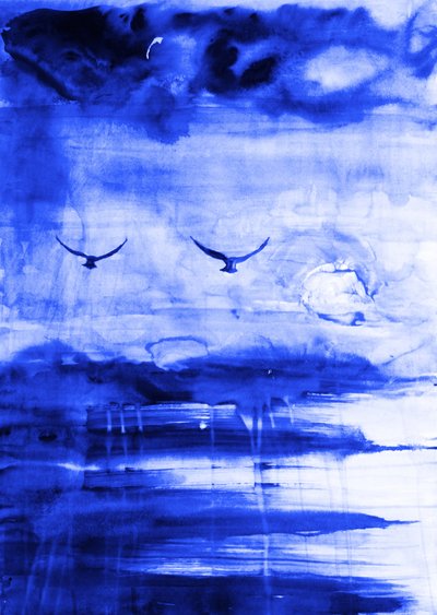 青い地平線の上の鳥たち 作： RodMacIver