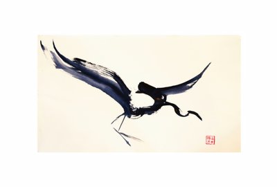 空を舞うインクの鶴 作： RodMacIver