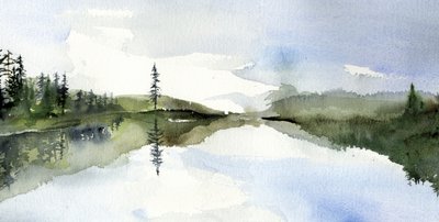 静かな湖面に映る景色 作： RodMacIver