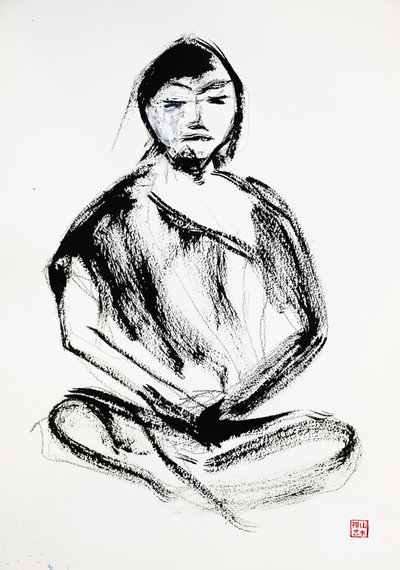 禅の瞑想者　インク画 作： RodMacIver
