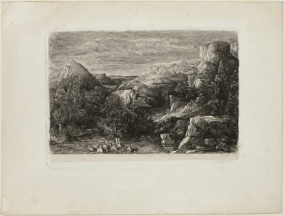山のプールで水浴する人々 作： Rodolphe Bresdin