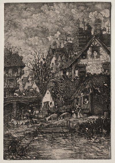 村への入り口、1861年。 作： Rodolphe Bresdin