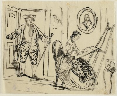 18世紀のドレスを着た男女のインテリア 作： Rodolphe Bresdin