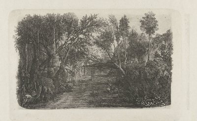 小川と岸辺の木々のある風景 ル・クール・ドー 作： Rodolphe Bresdin