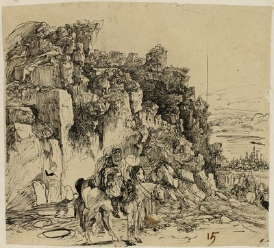 騎手のいる山岳風景 作： Rodolphe Bresdin