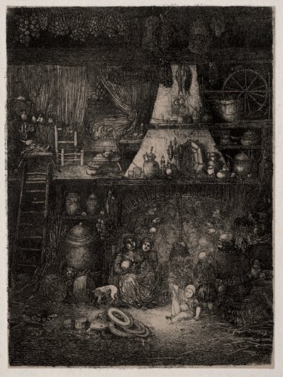 オートガロンヌの農民のインテリア、1858年。 作： Rodolphe Bresdin
