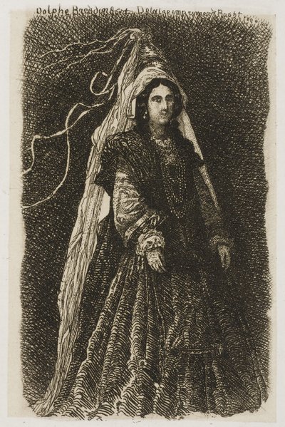 幻想的な中世の衣装を着た女性 作： Rodolphe Bresdin