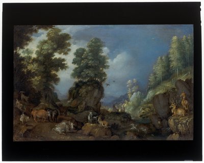 動物のいる岩だらけの風景 作： Roelandt Jacobsz. Savery