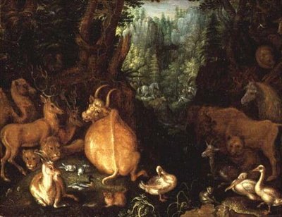 森の風景の中の動物と鳥 作： Roelandt Jacobsz. Savery