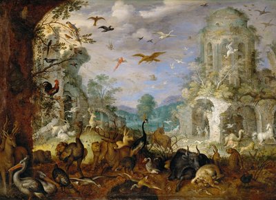 動物のいる風景（オーク材に油彩） 作： Roelandt Jacobsz. Savery