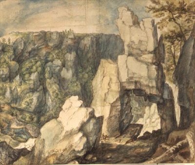 山の風景（ペンと茶色のインク、水彩画） 作： Roelandt Jacobsz. Savery